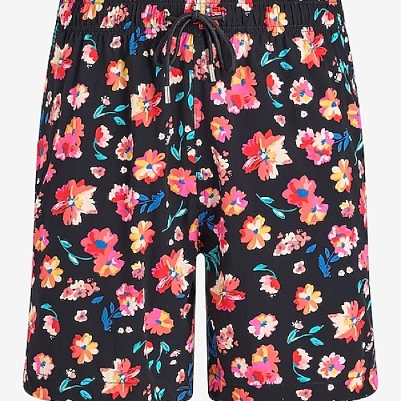 Express 6" Floral Elastic Waist Swim Trunks - NWT - Picture 1 of 7